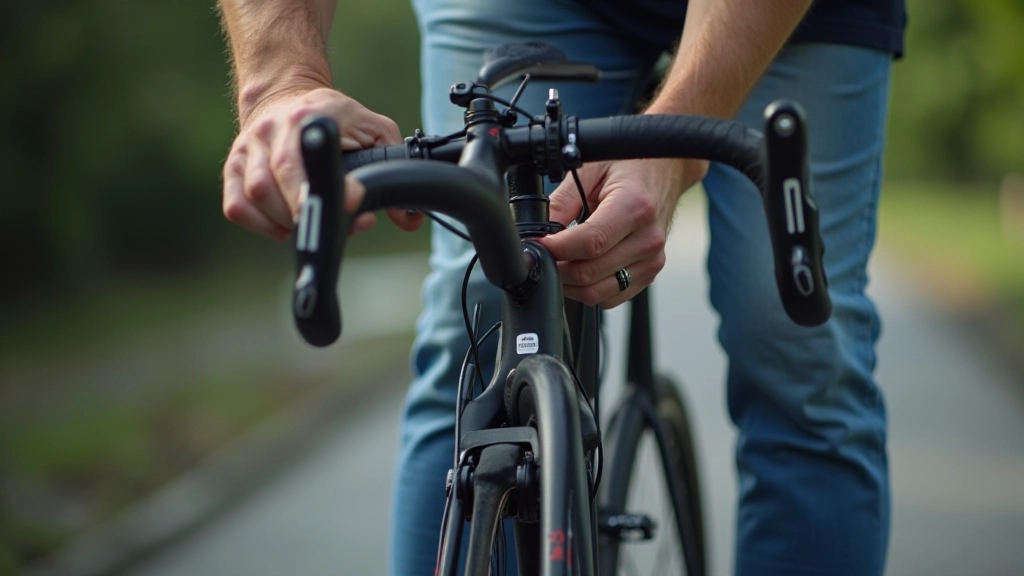 Person performing maintenance check on a bicycle with tools visible on the workbench